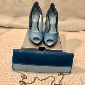 Aldo Ombre Blue Heels & Matching Clutch